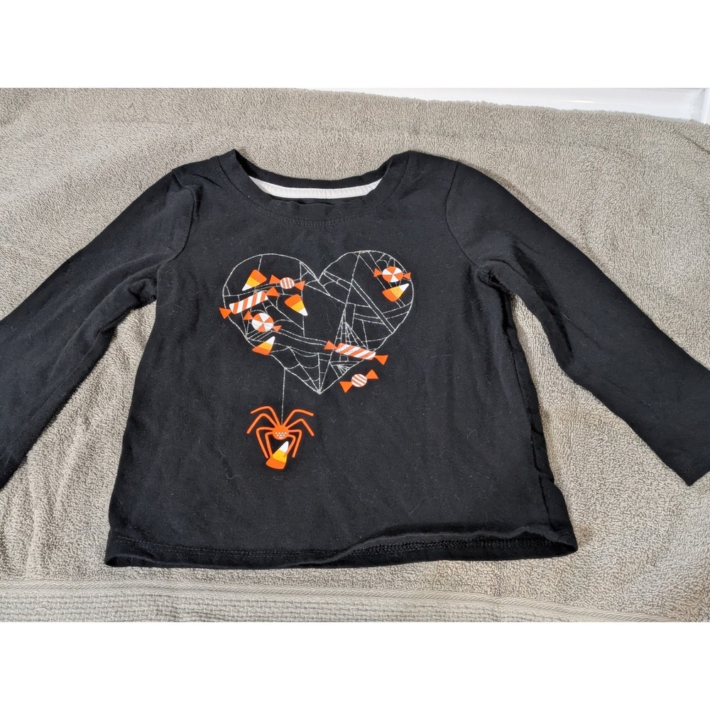 Cat & Jack Toddler Girls Halloween Spider Candy Heart Long Sleeve Shirt Black 2T